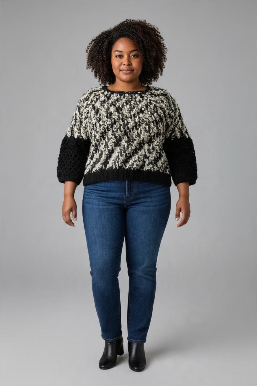 Handmade chunky black and white sweater, One Size Fits Most